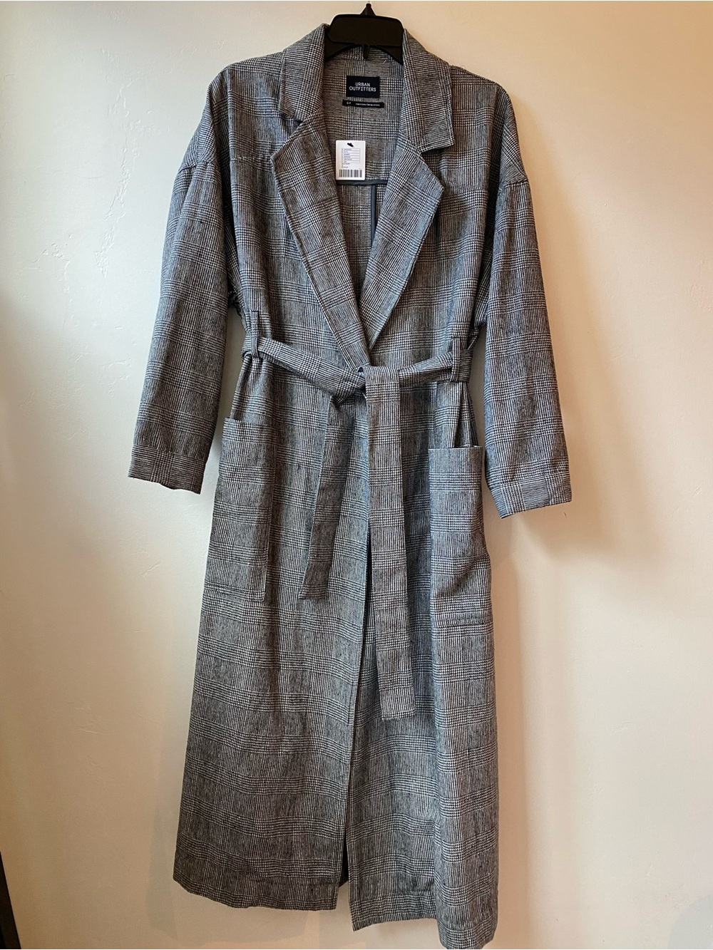 Urban Outfitters Gray Plaid Long Belted Lightweight Duster Trench Coat